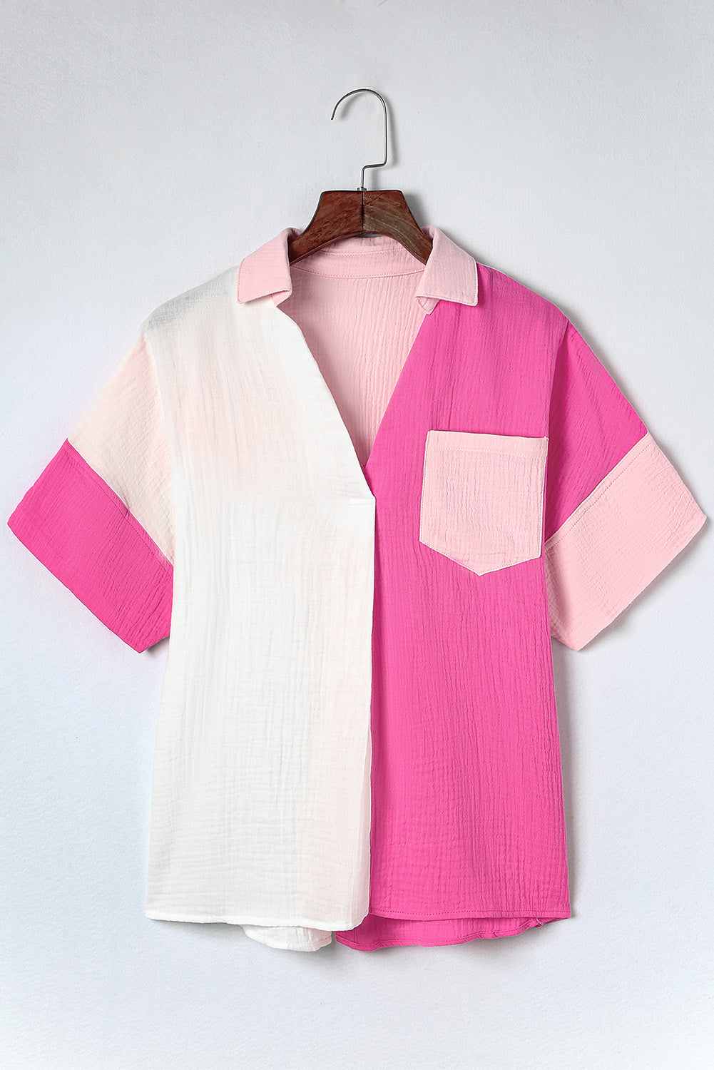 Rose Collared Neck Color Block Short Sleeve Polo Shirt