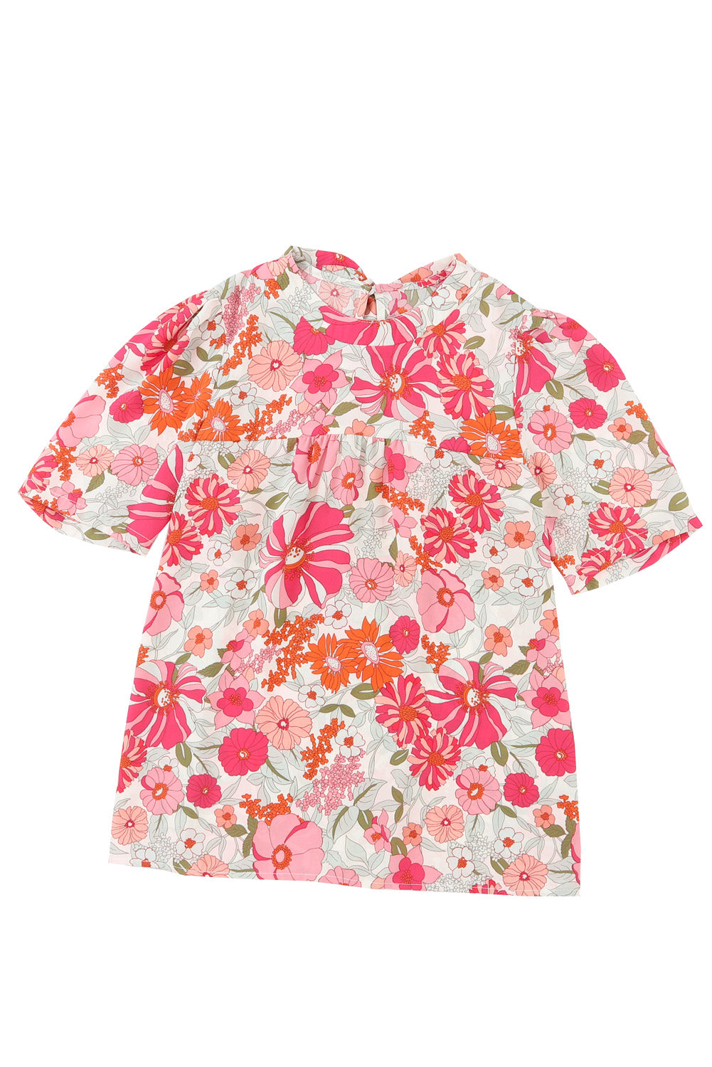 Multicolor Floral Print Tie Back Boho Short Sleeve Blouse