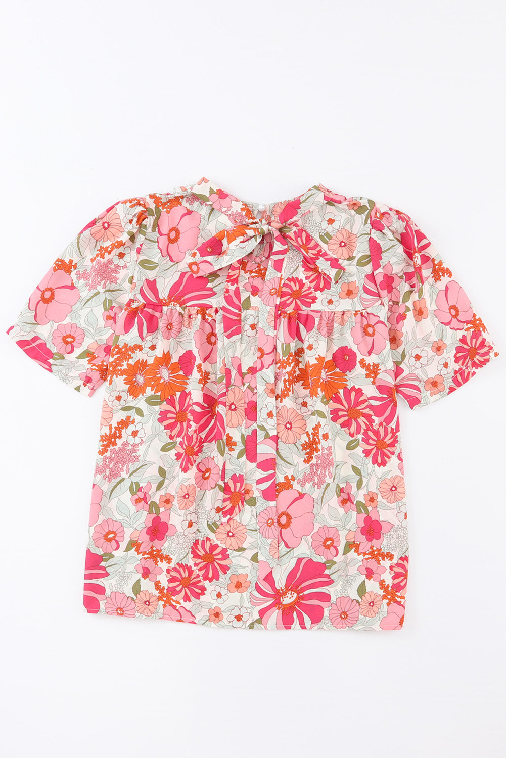 Multicolor Floral Print Tie Back Boho Short Sleeve Blouse