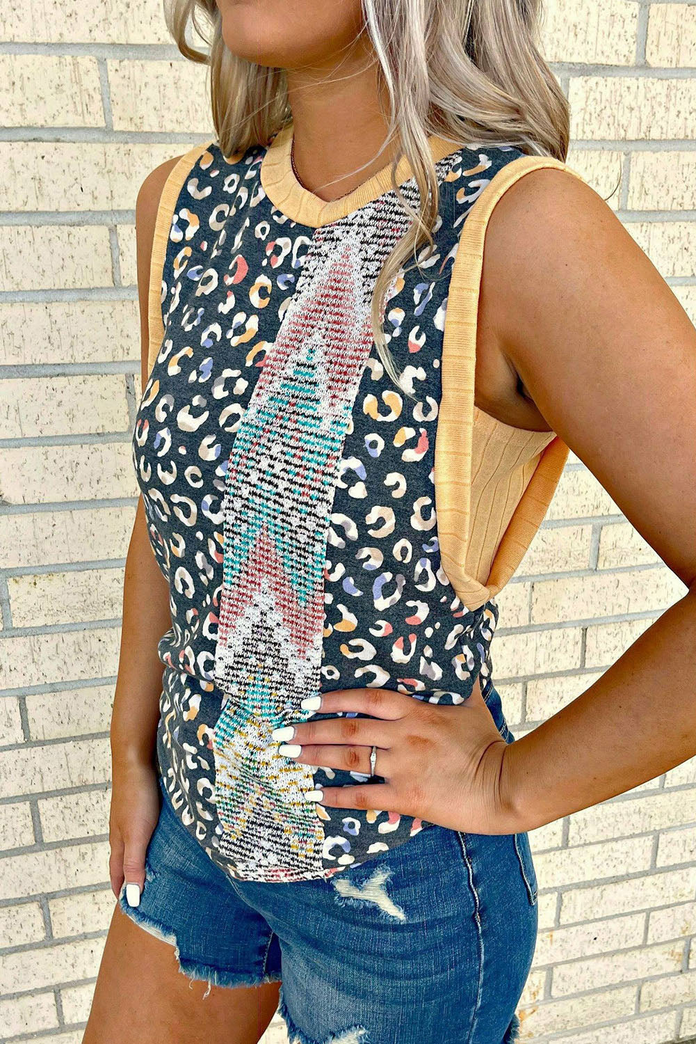 Leopard Chevron Print Colorblock Tank Top