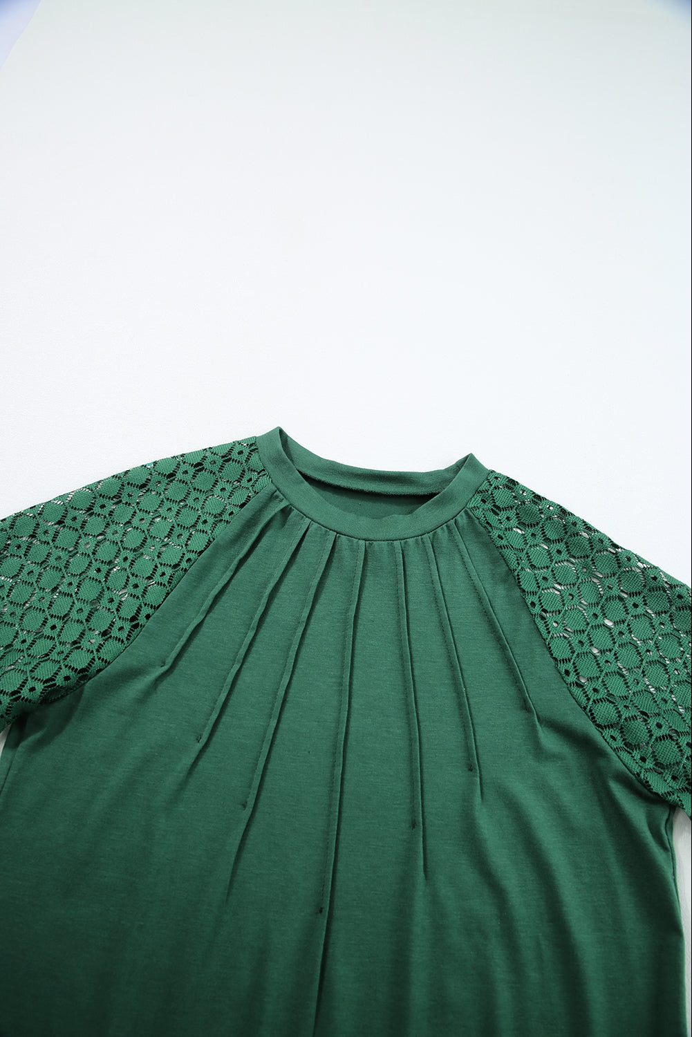 Blackish Green Seamed Detail Contrast Lace Raglan Sleeve Tee