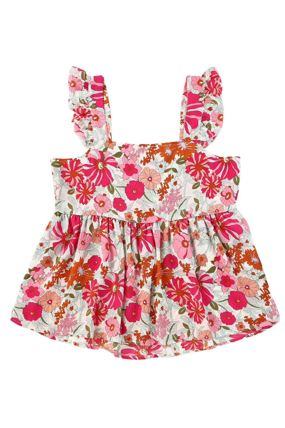 Multicolor Floral Print Flowy Flutter Sleeveless Shirt