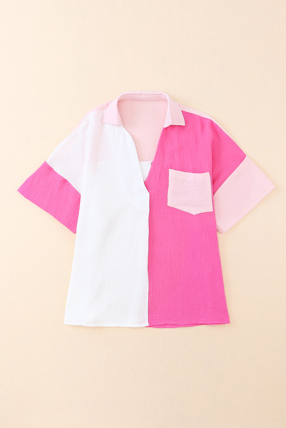 Rose Collared Neck Color Block Short Sleeve Polo Shirt